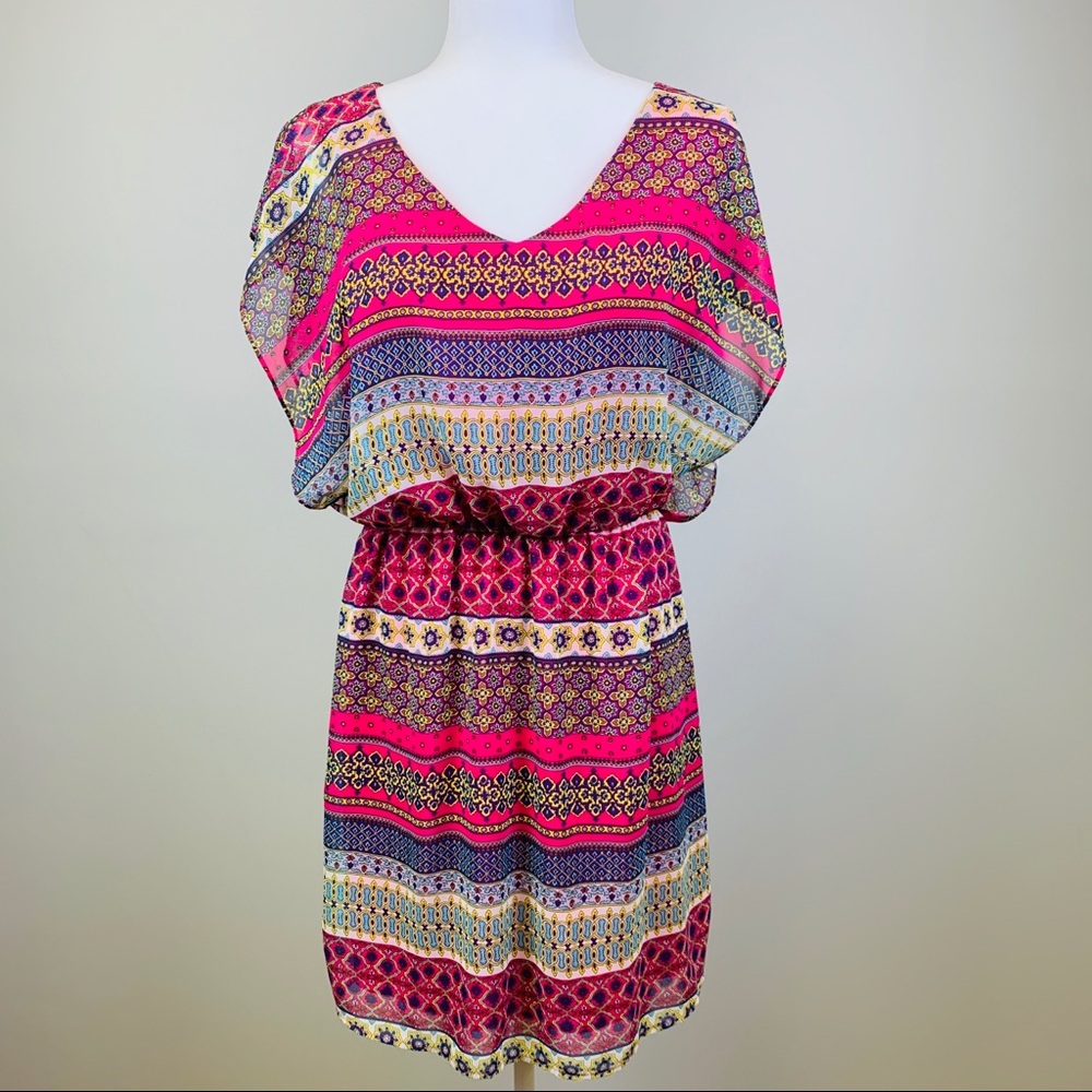 Buttons V-Neck Open-Back Dress, Size L